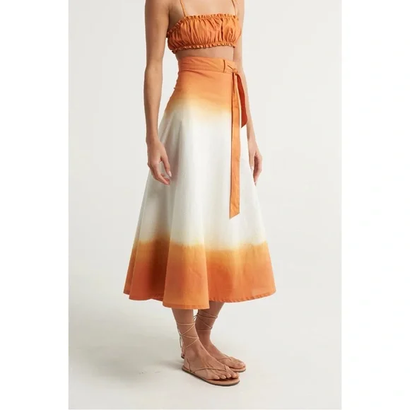 Anthropologie SIGAL Wrap Circle Skirt with Ruched Bandeau Top set in orange - L - Picture 3 of 11